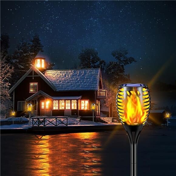 Solar Powered Outdoor Garden Lights Torch Flickering Flames - Picture 2 of 7